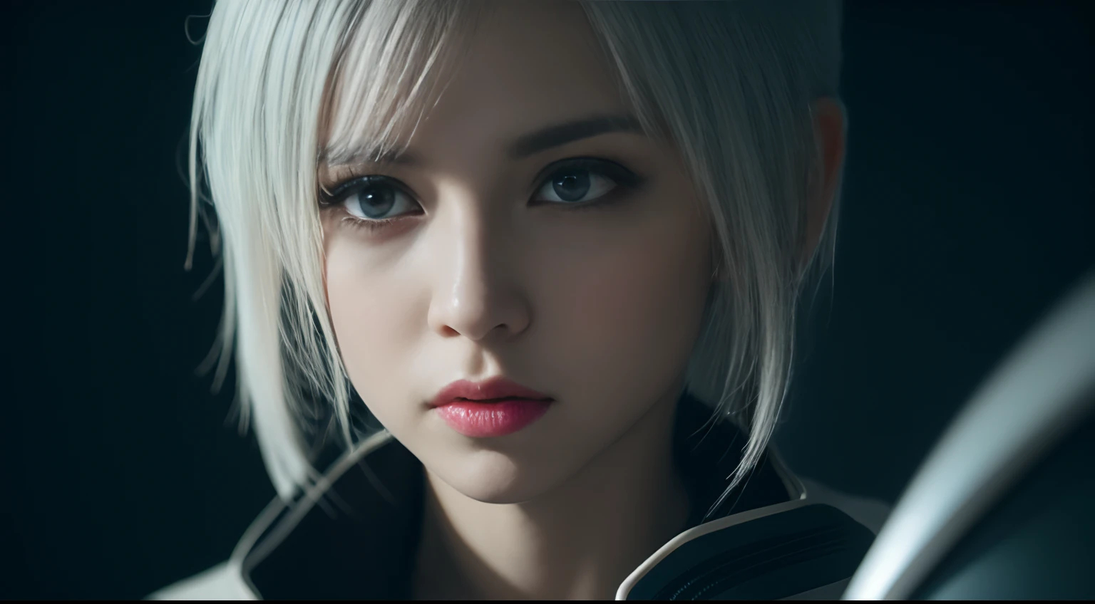 emphasis lines, bokeh, Eye-Level Shot，From the movie ，3D,solo， 1girl，battle garment，A young white haired girl from Germany,A beautiful cyberpunk female image,hdr（HighDynamicRange）,Ray traching,NVIDIA RTX,Hyper-Resolution,Unreal 5,Subsurface scattering、PBR Texture、post-proces、Anisotropy Filtering、depth of fields、maximum definition and sharpness、Many-Layer Textures、Albedo e mapas Speculares、Surface coloring、Accurate simulation octane rendering of light-material interactions、Two-colored light、largeaperture、Low ISO、White balance、the rule of thirds、8K raw data、blackstockings，cinematic lighting, ray tracing, reflection light,  UHD, best quality, high quality, award winning, high details, masterpiece, anatomically correct, textured skin，