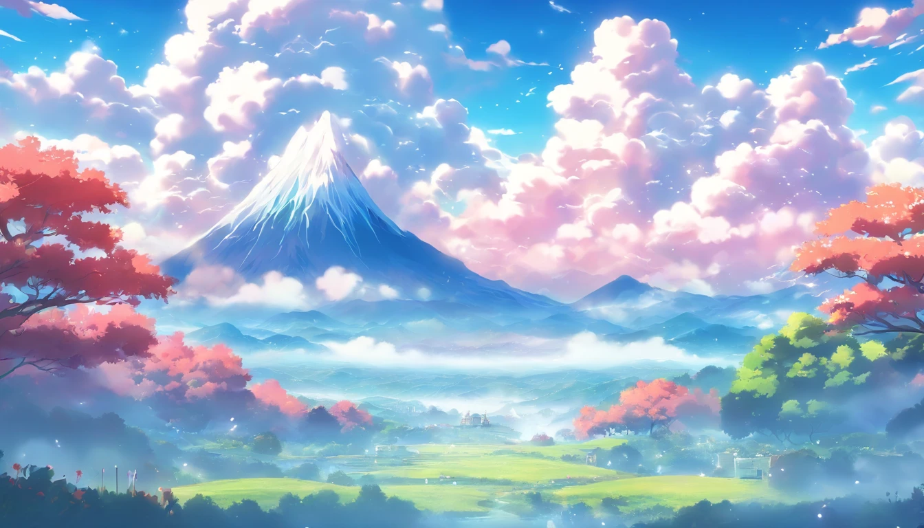 ((anime landscape wallpapers: 1.2, Width 672, Beautiful Art UHD 4K: 0.8), (Anime country landscape, Anime Nature, anime big breast), Anime Cloud, landscape artwork, epic landscapes), (Anime style art style, Detailed landscape, Beautiful fluffy clouds: 1.2, Landscape background), well-illuminated, Bright picture (Field, A painting of mountains and rivers, Anime theme), )