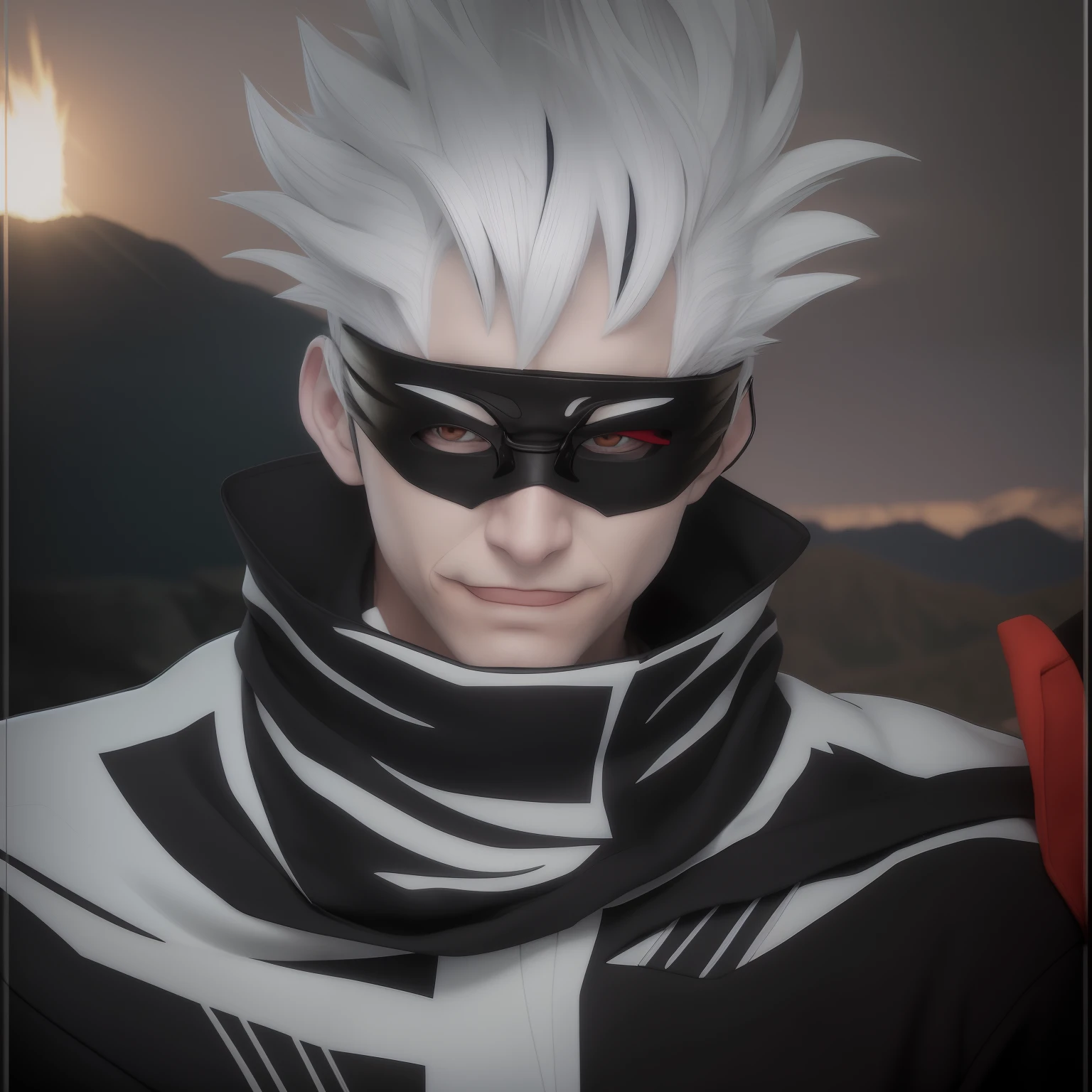 anime character with white hair and black glasses in front of a mountain, joker as naruto, joker looks like naruto, jujutsu kaisen, he has dark grey hairs, ichigo kurosaki, trigger anime artstyle, shiro takatani, joe biden as a jojo character, killua zoldyck black hair, ken kaneki, kakashi hatake