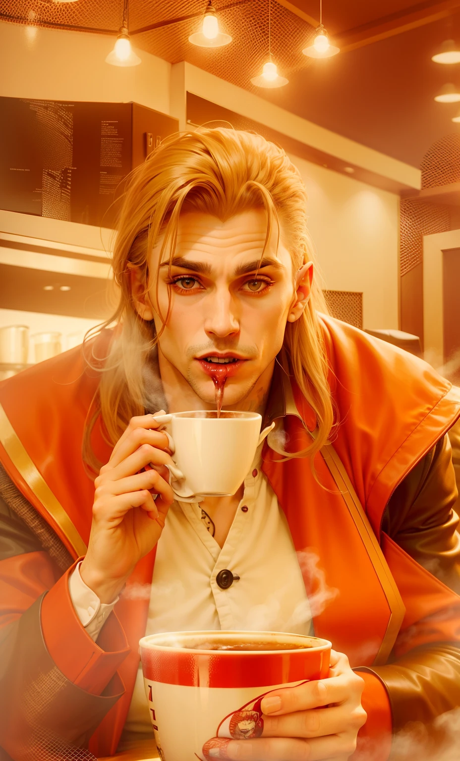 A vampire drinking coffee, Vampire Coffee,  cafeteria, Homem, vampiro homem, sem sangue