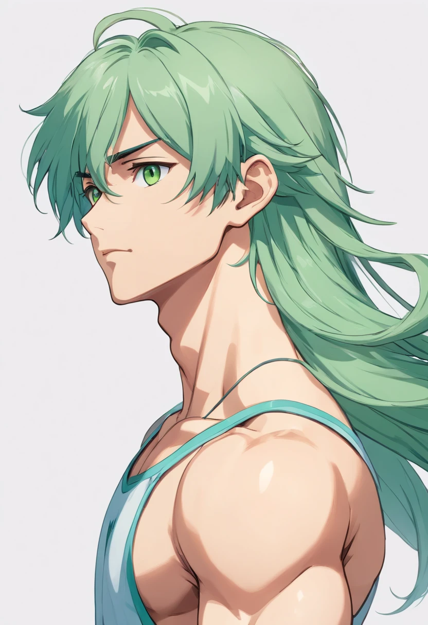 (hyper-realistic digital illustration), hires, best quality, underwater world, wide angle, swimming, athletic body, male, iridescent skin, flat chest, silver eyes, green hair styled in spikes, determined expression, bioluminescent lighting, wearing fashionable black small thong, full mast, erect bulge, erect bulge, visible through underwear , small waist, broad chest, big mane, slim scruffy, muscular