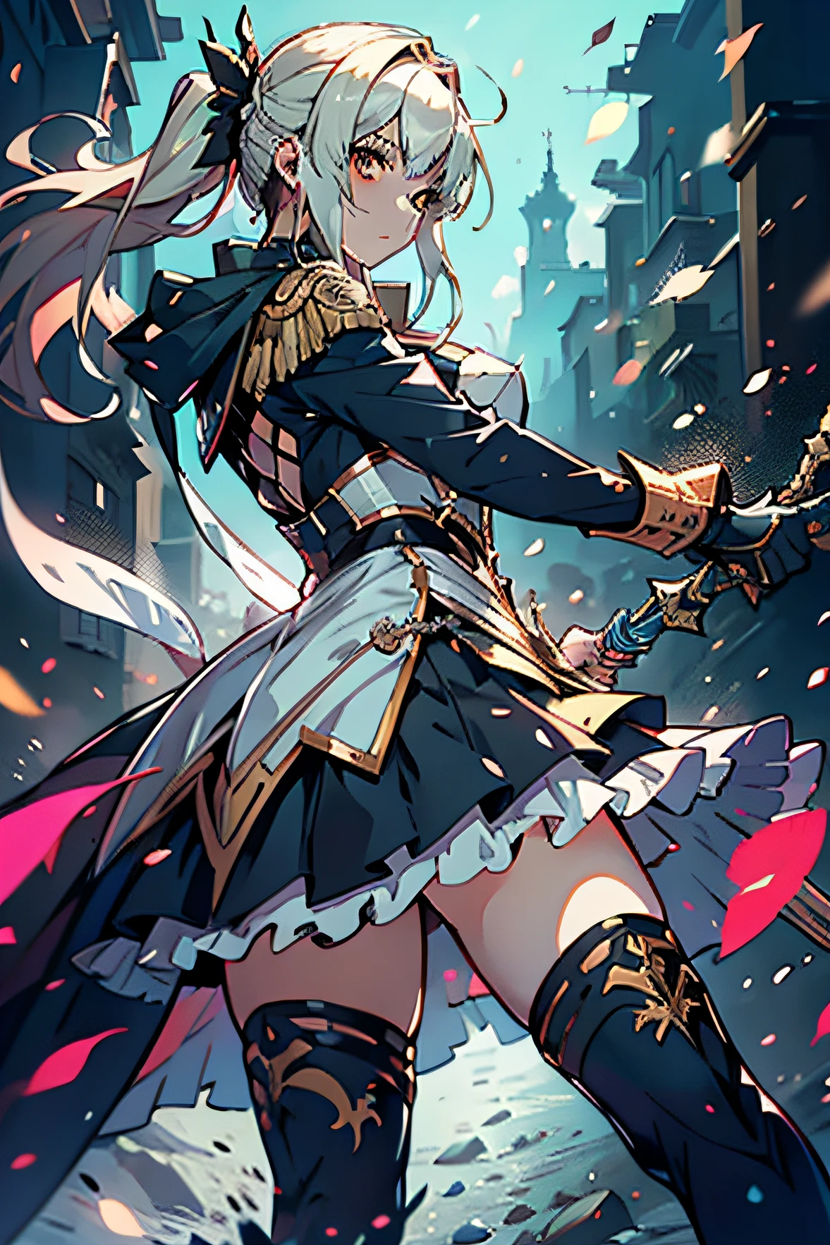 Un primer plano de una mujer con un vestido con una espada, Cushart Krenz Key Art Femenino, Artoria pendragon, destino / stay night, Artoria pendragon cabello dorado, armadura dorada, pose heroica, Tendencias en ArtStation Pixiv, Artgerm extremadamente detallado, Gran Orden del Destino, Detalles finos. girls frontline, inspirado por Li Chevalier, Estilo anime como el destino/stay night, Arte Oficial