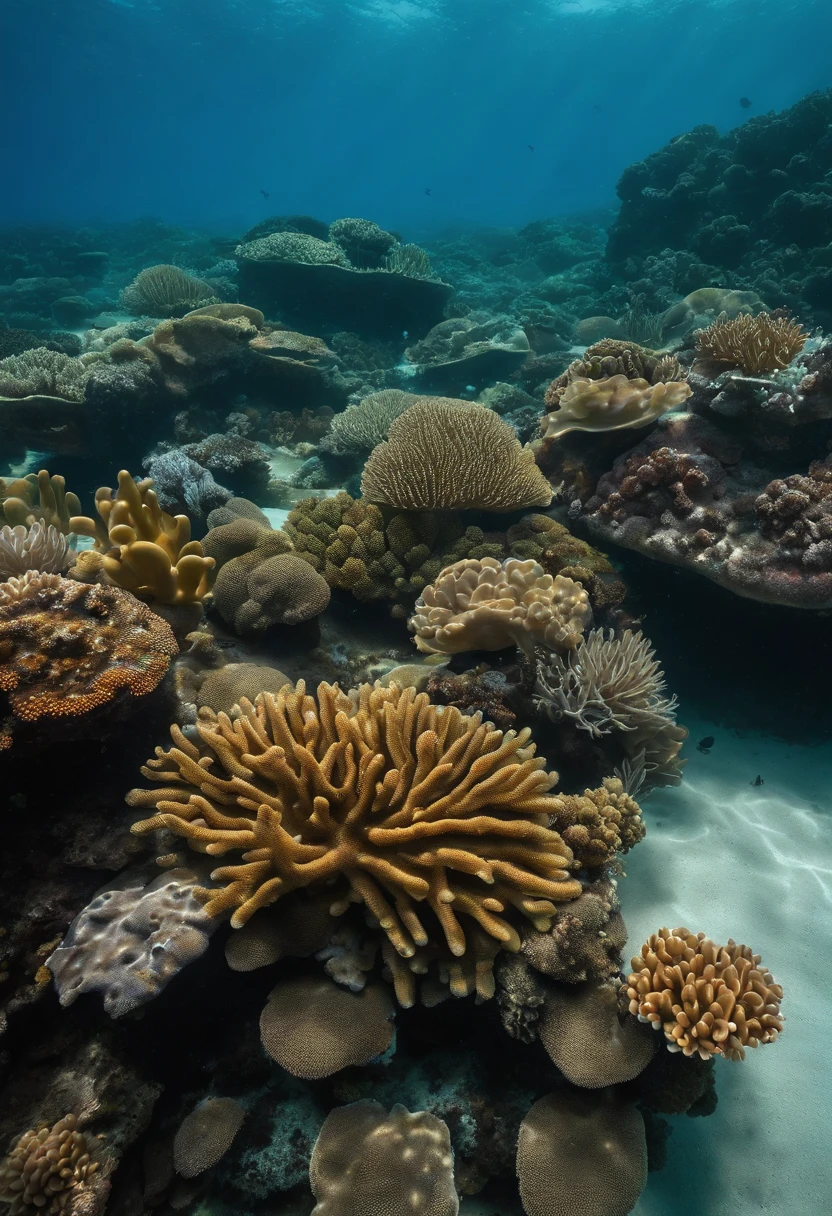 underwater setting: Start with a marine setting where the ocean floor extends as far as the eye can see. The ground is covered with fine sand and sediments, creating an undulating, textured surface.

Recifes de Coral: Add vibrant, colorful coral reefs that rise from the ocean floor. Corals come in different shapes and sizes, e eles abrigam uma variedade de peixes tropicais em suas fendas e buracos.

aquatic plants: Dot the landscape with aquatic plants like algae, kelp e seagrass. Essas plantas ondulam suavemente com a correnteza, Creating a sense of movement in the scene.

Fauna Marinha: Introduza uma variedade de criaturas marinhas, como peixes tropicais coloridos, tartarugas, polvos, sea urchins and starfish. Eles nadam, crawl and float through the scenery, Creating a living and dynamic environment.

Raios de Sol: Add sun rays that penetrate the surface of the water, creating beams of light that illuminate parts of the scenery. This creates stunning visual effects and highlights the beauty of the underwater environment.

Profundidade: Use variations of shades of blue and shadow effects to create the feeling of depth, showing that the ocean extends as far as the eye can see.

Detalhes Texturizados: Add textured details to the ocean floor to create a tactile, realistic feel, como conchas, air bubbles and small particles suspended in water.

Pequenos Detalhes: Don't forget to add small details, como peixes escondidos nas fendas do coral, creating a sense of discovery for those who observe the image.