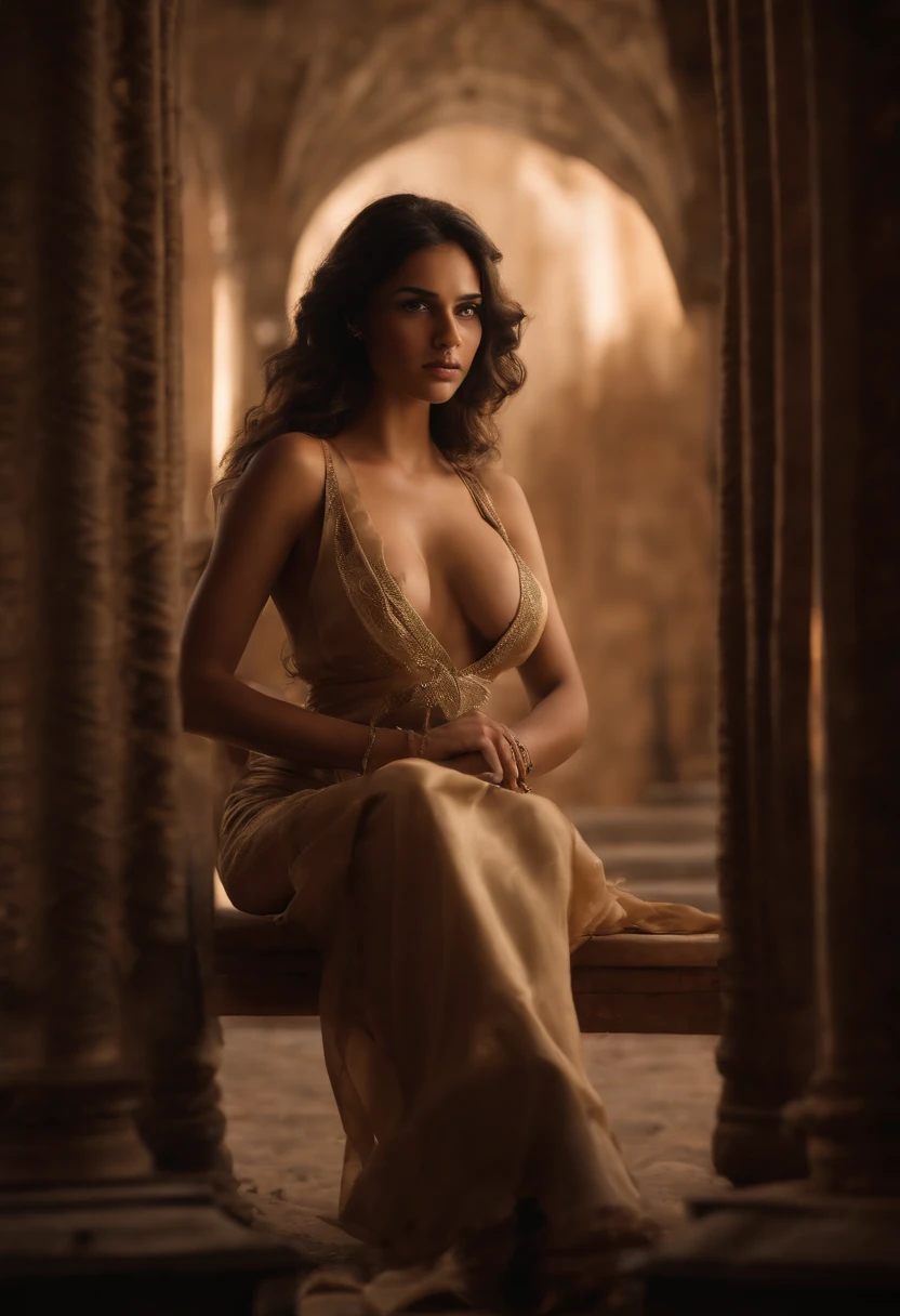A slim Maghreb girl with an hourglass and ample silhouette, realistic .