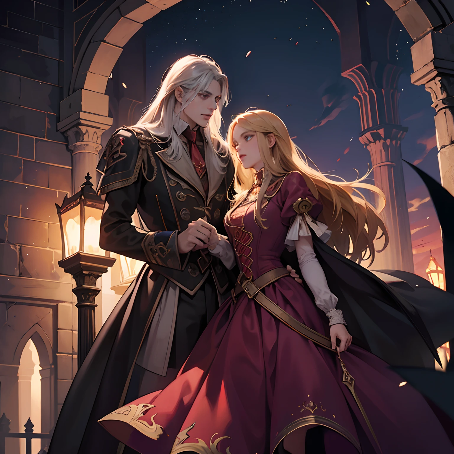 Castlevania Lord of the shadows hyper realistic super detailed Dynamic shot love story between Dracula lord and Beautiful princesse Islamic very romantique scènes