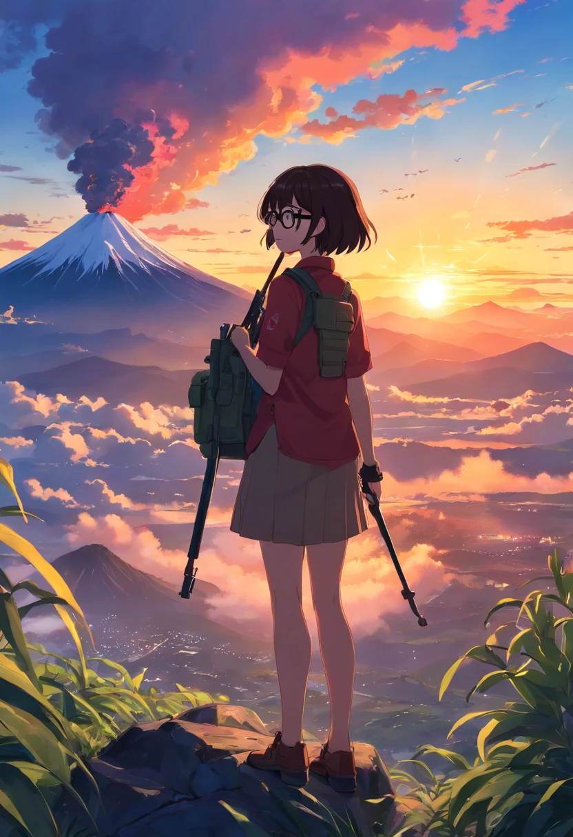 sunset with silhouette of the Tungurahua volcano, Paratrooper with glasses , letter of his beloved and Don Ramón's rifle and cap, paracaidistas cayendo de aviones, Paratrooper with Don Ramón's rifle and hat and glasses, paracaidas cayendo de aviones