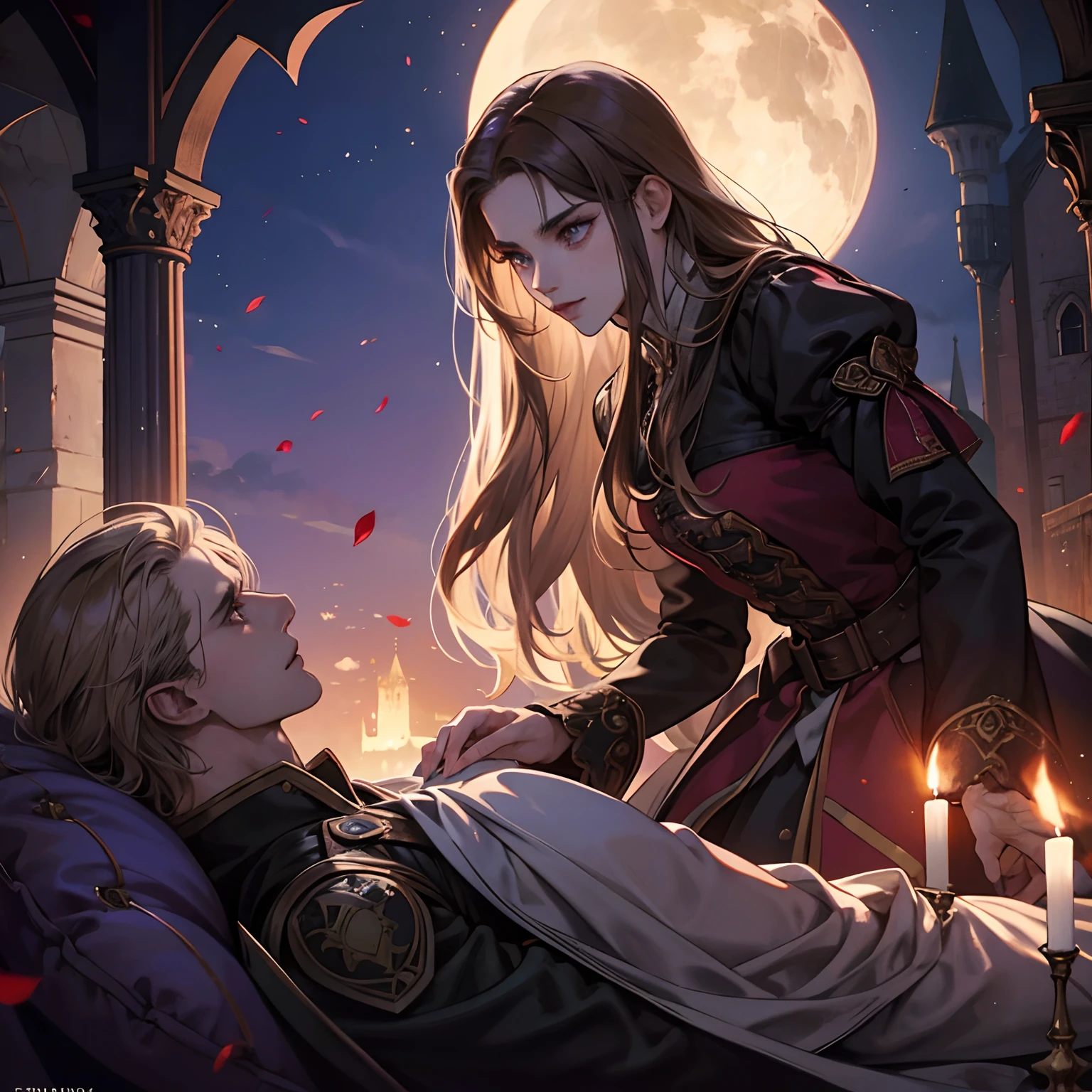 Castlevania Lord of the shadows hyper realistic super detailed Dynamic shot love story between Dracula lord and Beautiful princesse Islamic very romantique scènes