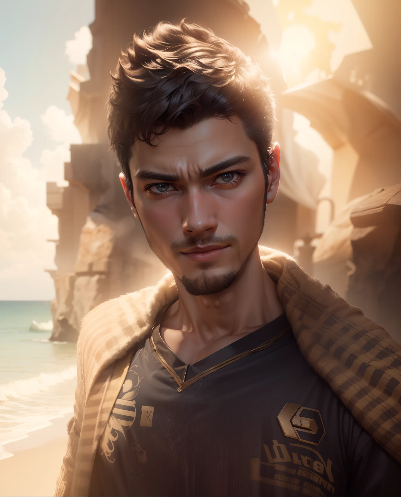 Background sunlight handsome boy realistic. Ultra HD. 8k