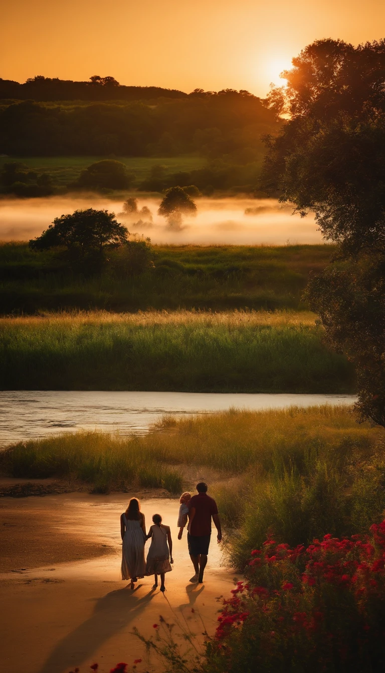 4 pessoas, sendo 2 mulheres e 2 homens, todos jovens de 25 anos. Late afternoon if summer