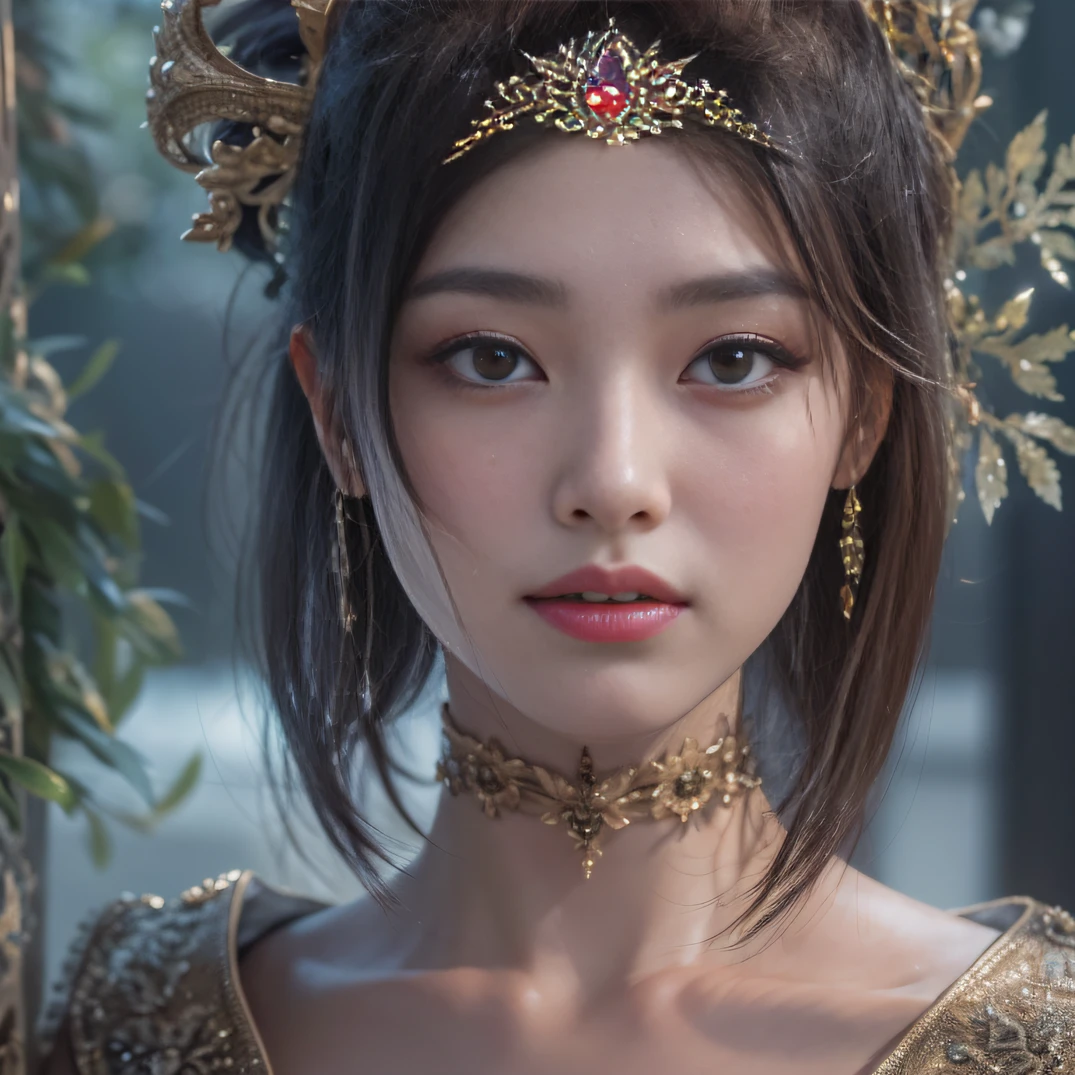 32K gradient glass texture(tmasterpiece,k hd,hyper HD,32K)Short purple-pink flowing hair,Pond area,Flame Girl ,Yao Lang protector (realisticlying:1.4),Python pattern robe,Black gold tiara,Snowflakes fluttering,The background is pure,Hold your head high,Be proud,The nostrils look at people, A high resolution, the detail, RAW photogr, Sharp Re, Nikon D850 Film Stock Photo by Jefferies Lee 4 Kodak Portra 400 Camera F1.6 shots, Rich colors, ultra-realistic vivid textures, Dramatic lighting, Unreal Engine Art Station Trend, cinestir 800,Hold your head high,Be proud,The nostrils look at people,Short burgundy hair