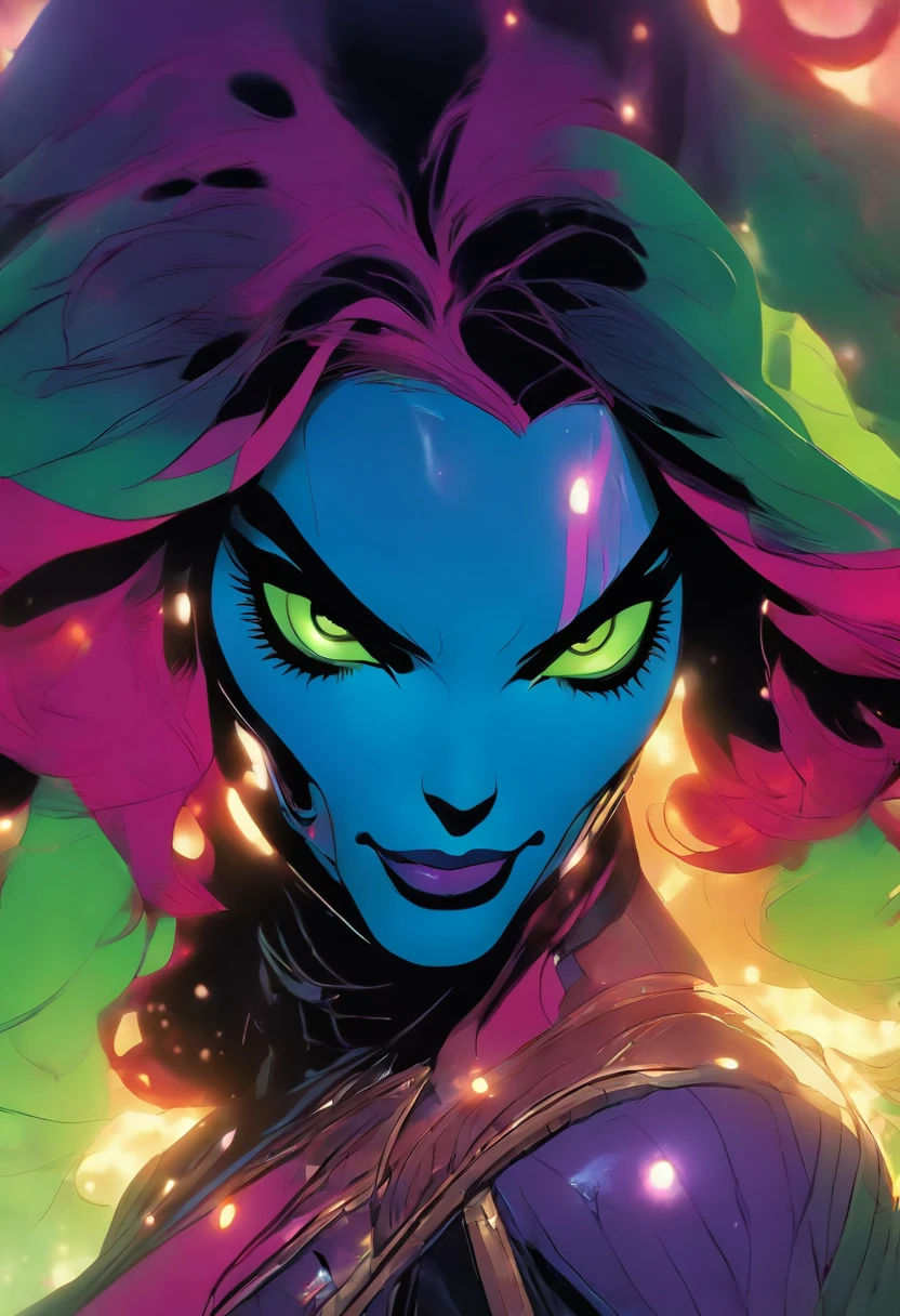 Gamora from Marvel comics)), ultra detailed artistic photography, midnight aura, night sky, dreamy, glowing, backlit, glamour, glimmer, shadows, oil on canvas, brush strokes, smooth, ultra high definition, 8k, unreal engine 5, ultra sharp focus, art by alberto seveso, artgerm, loish, sf, intricate artwork masterpiece, ominous, matte painting movie poster, golden ratio, trending on cgsociety, intricate, epic, trending on artstation, by artgerm, h. r. giger and beksinski, highly detailed, vibrant, production cinematic character render, ultra high quality model