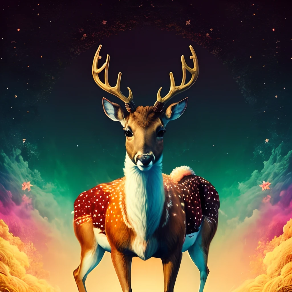 Tibet psychedelic retro deer