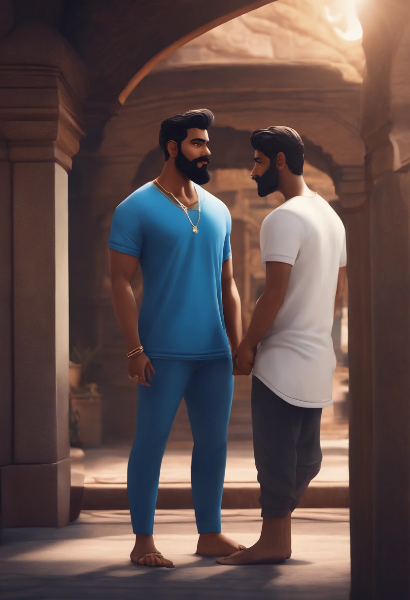 Make my avatar, im indian boy with 5'7 height, 83 kg weight, brown skin, light mustache beared, in oversized blue t shirt with anime print backside