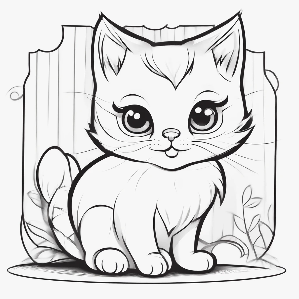 cute cat, cartoon style, plano de fundo do desenho de linha, fundo branco, monocromatic, desenho de linha, ((esquete)), para colorir