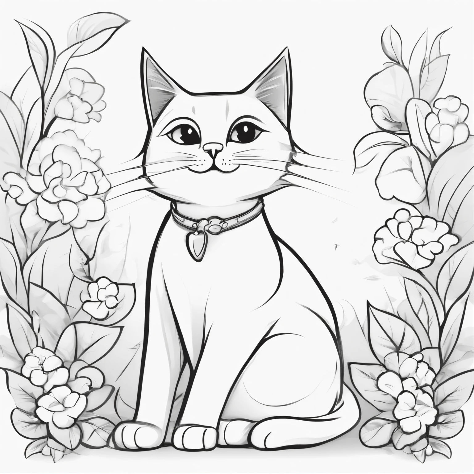 cute cat, cartoon style, plano de fundo do desenho de linha, fundo branco, monocromatic, desenho de linha, ((esquete)),  para colorir