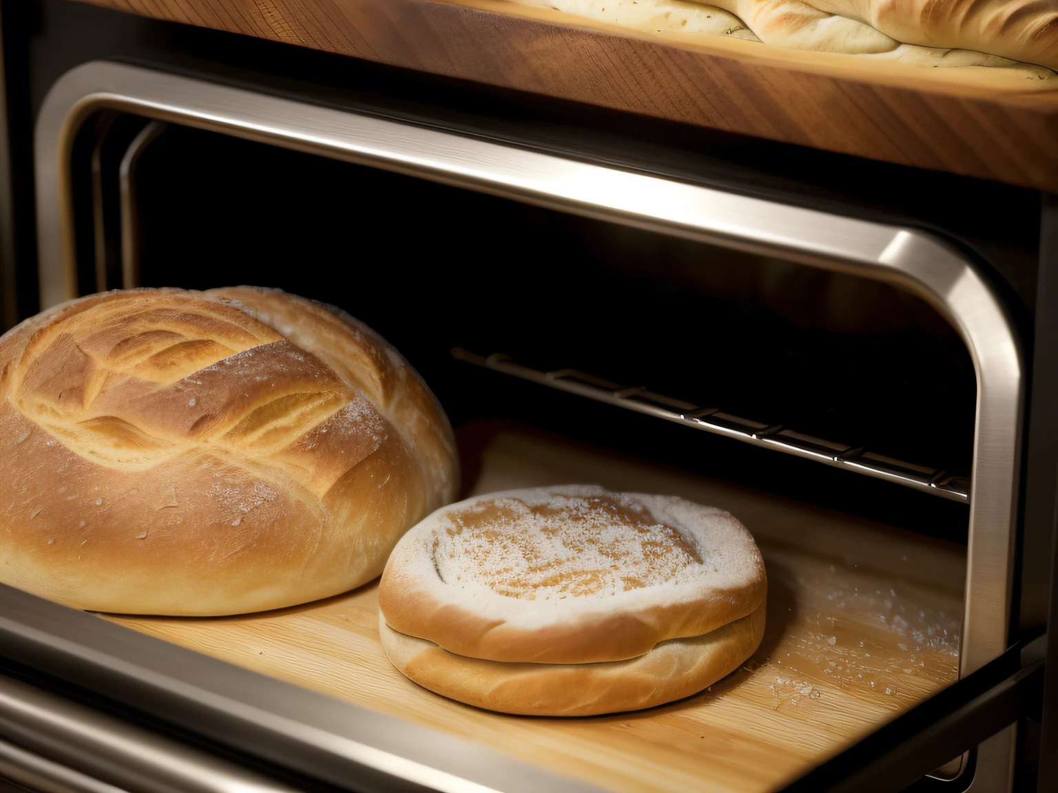 (best quality,4k,8k,highres,masterpiece:1.2), ultra-detailed, (realistic,photorealistic,photo-realistic:1.37), a baker working in the oven, main focus on his hands, making bread dough, (detailed,precise) movements, (flour-covered,dough-covered,well-worked hands), Kitchen background with (industrial oven,wood-fired oven), (warm,soft,ambient) lighting, capture the steam rising from the dough, (realistic texture,crusty bread).
