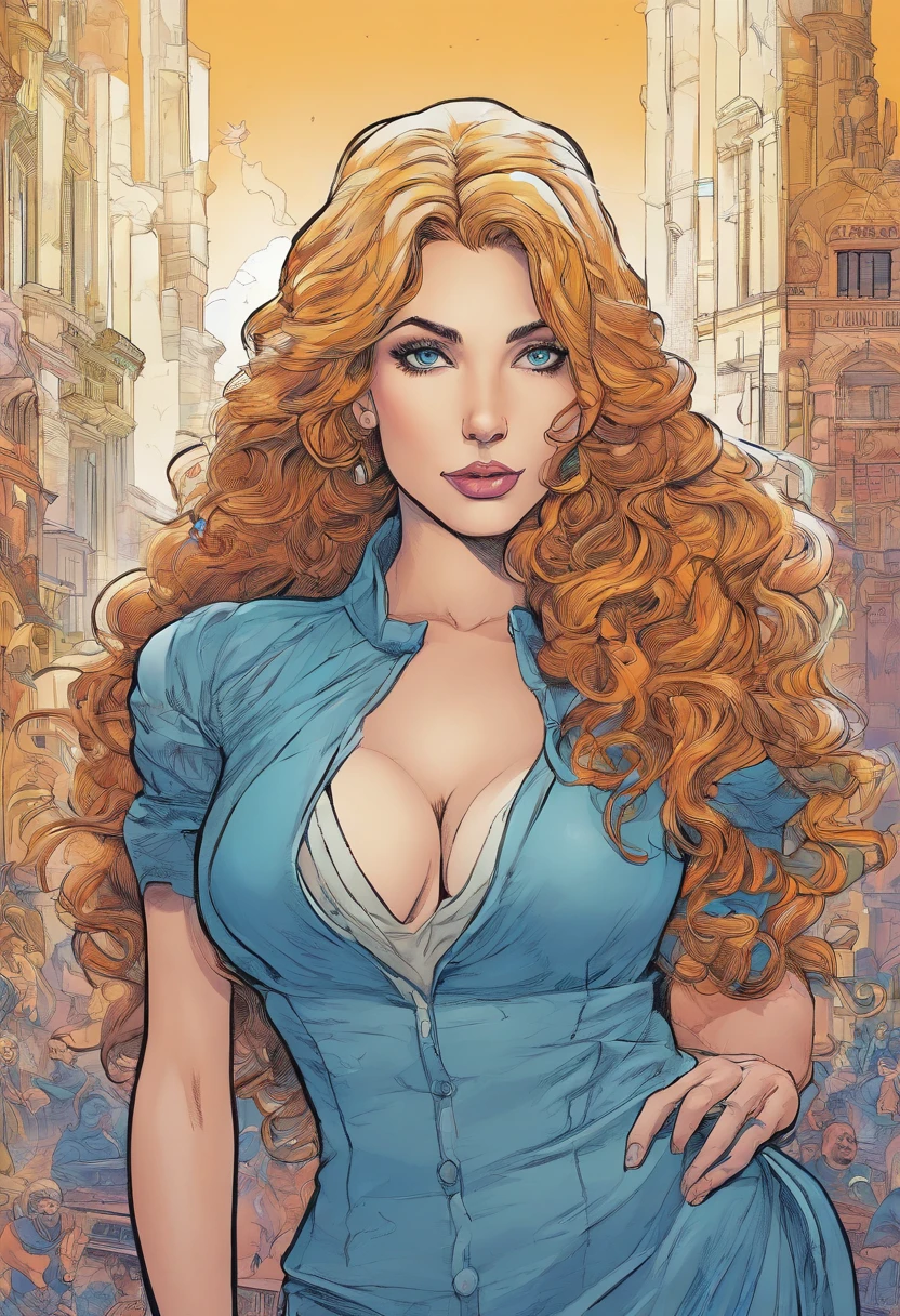 Personagem de Quadrinho estilo alan moore,Jovem mulher de cabelo ruivo e cacheado,Olho azul,Sarda no rosto,alta resolução,Mega qualidade,Ultra HD,quadrinho separado em 3 quadrados,Com a personagem,Ultra perfeito