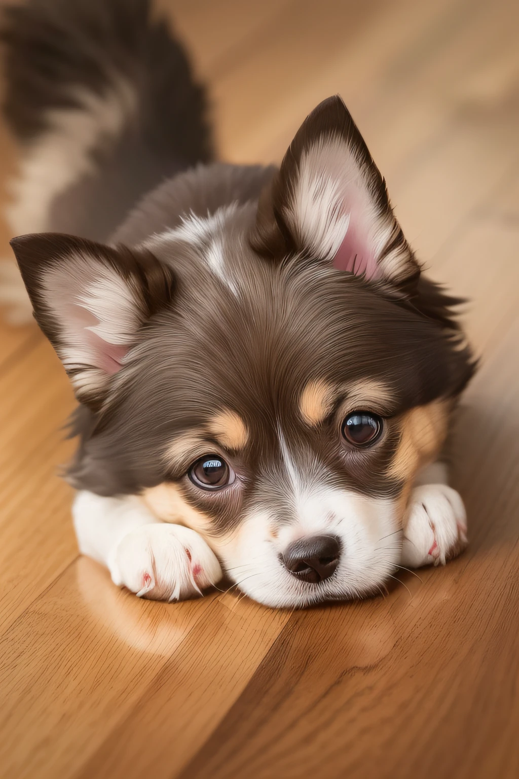 A beautiful dog is depicted on an oil canvas, each carefully traced brushstroke revealing its beauty and charm. Its soft, shiny coat is blended in warm, vibrant tones, like the gold of the sun that caresses its back and the deep brown that adorns its ears and eyes. The look of the puppy radiates joy and tenderness, reflecting the loyalty and unconditional love that our pets give us. Meticulous details highlight his wet and playful nose, his small but strong paws, ready to explore the world with enthusiasm. In this oil painting, the essence of canine nobility is captured, conveying the happiness and deep connection we share with our faithful companions.