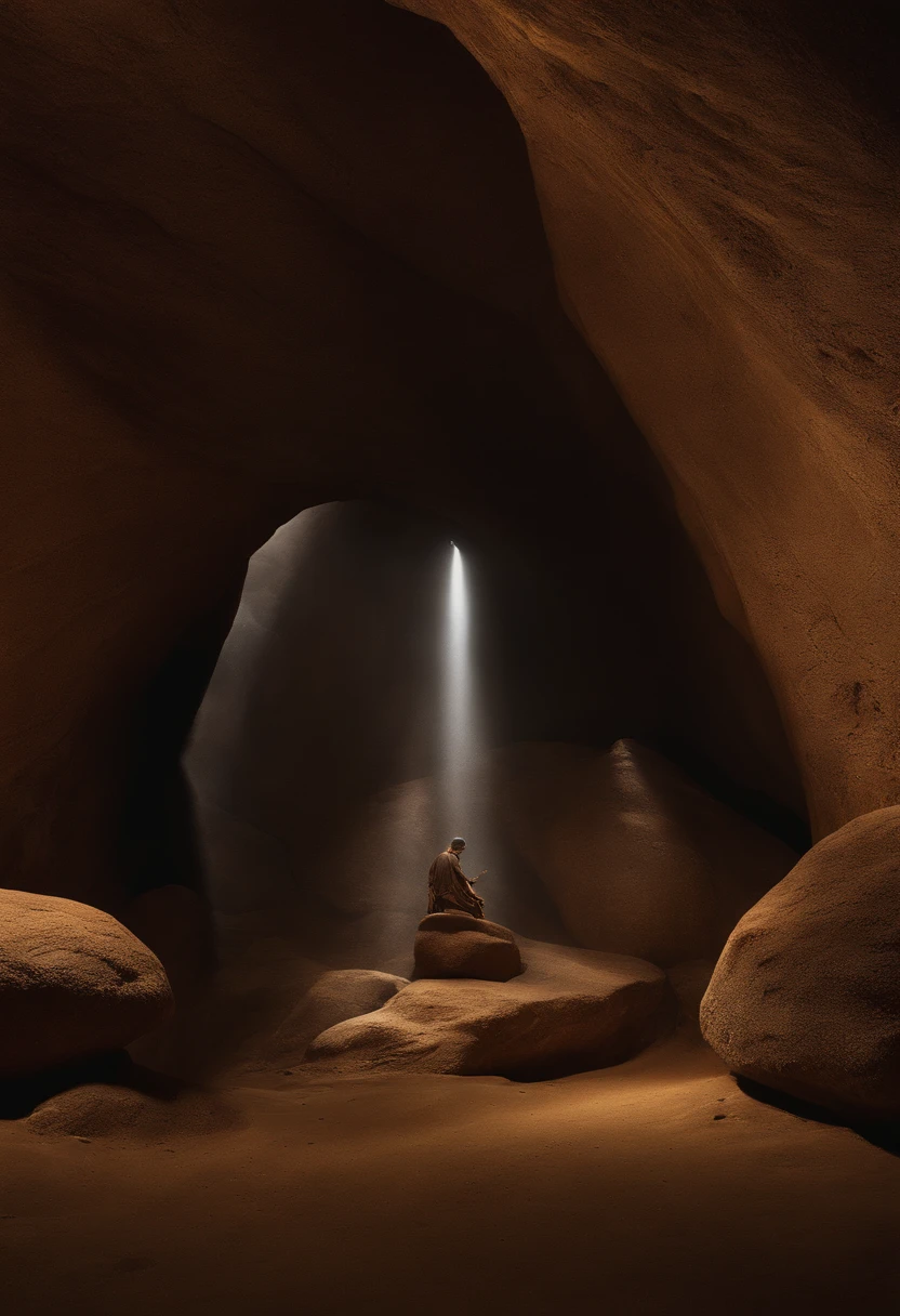 Estatua de piedra de un hombre de pie en una cueva estrecha, Ojos de piedra, Photograph by Denis Villeneuve, Esfinge en la distancia, union (2012), Stillage de un video musical, Sociedad secreta del emperador, por Youssef Howayek, Textura detallada del terreno, filmado en IMAX, blocktober, Tumbas