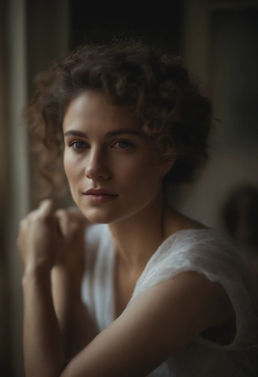 editorial photograph of a 18 year old woman), (highly detailed face:1.4) (smile:0.7) (background inside dark, moody, private study:1.3) POV, by lee jeffries, nikon d850, film stock photograph ,4 kodak portra 400 ,camera f1.6 lens ,rich colors ,hyper realistic ,lifelike texture, dramatic lighting , cinestill 800, jaw dropping beauty,nsfw big natural size breasts, young goddess no underwear,white linen gym shorts:1.3) full nude body,big fat pussy
