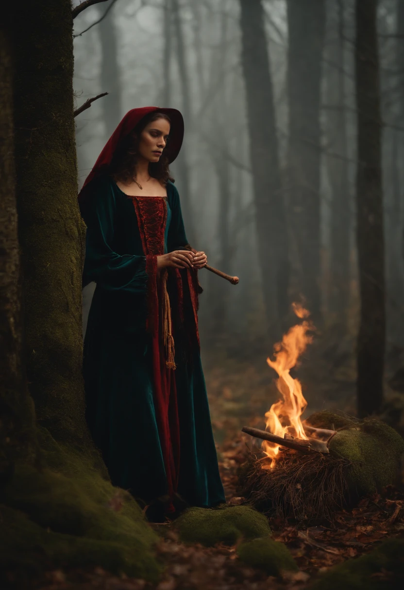 Make images of people practicing witchcraft in a bleak setting.