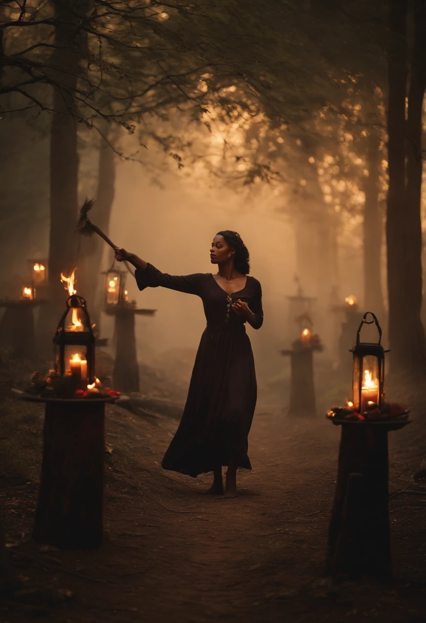 Make images of people practicing witchcraft in a bleak setting.