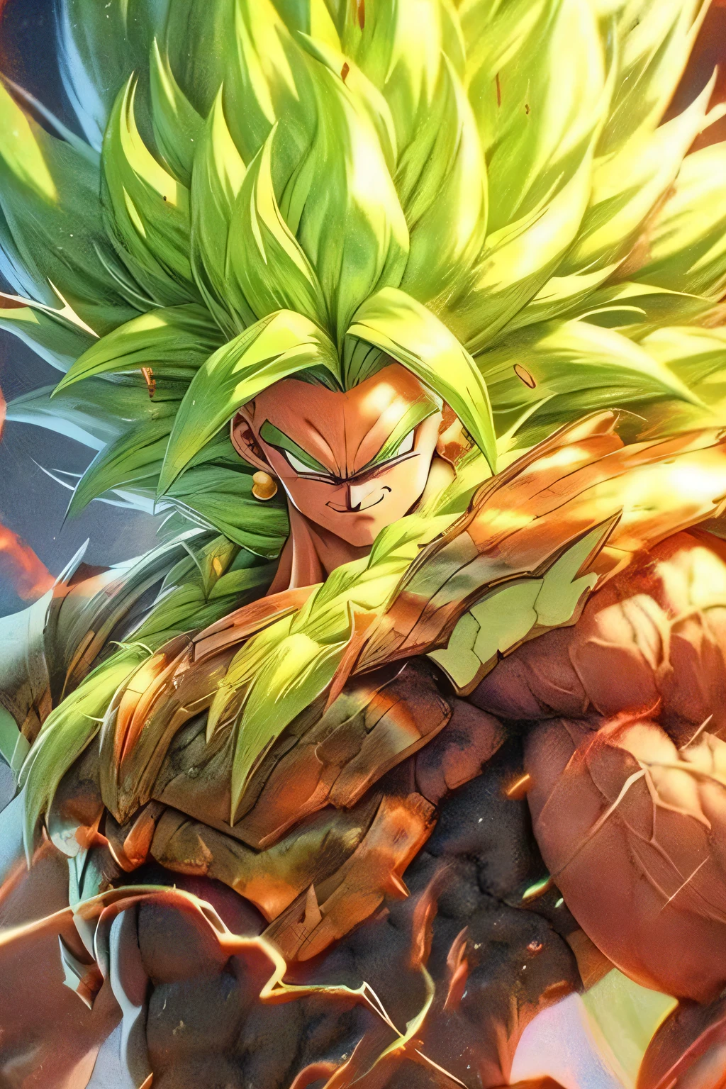 um close up de uma pessoa com um cabelo verde e um rosto verde, Broly, Super Saiyajin, Super Sayan, Personagem Dragonball, Super Saiyajin 3, indo super saiyajin, arte conceitual de dragon ball, estilo de arte de dragon ball, son goku as the incredible hulk, Super Saiyajin Goku, Gogeta, an epic anime of a energy man