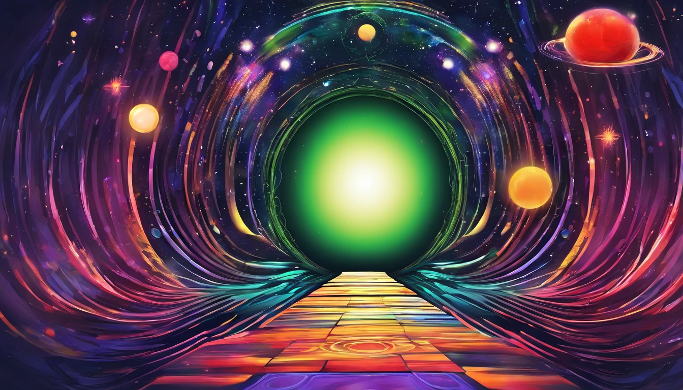 portal into a new world, river, galaxy, planets, 3d watercolor abstract,dark background,high resolution,high quality,colorful,green,red,blue