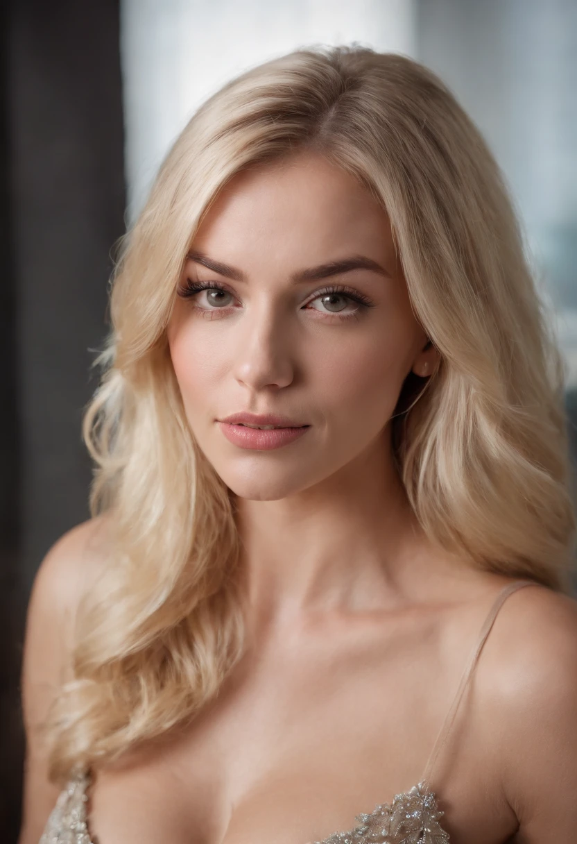 sexy woman, 20 years, slim, athletic, tanned shiny skin, huge breasts, slim waist, blonde curly hair, white lingerie, realistic, photo, real, natural,