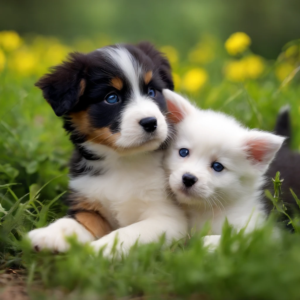 a puppy and a kiten together