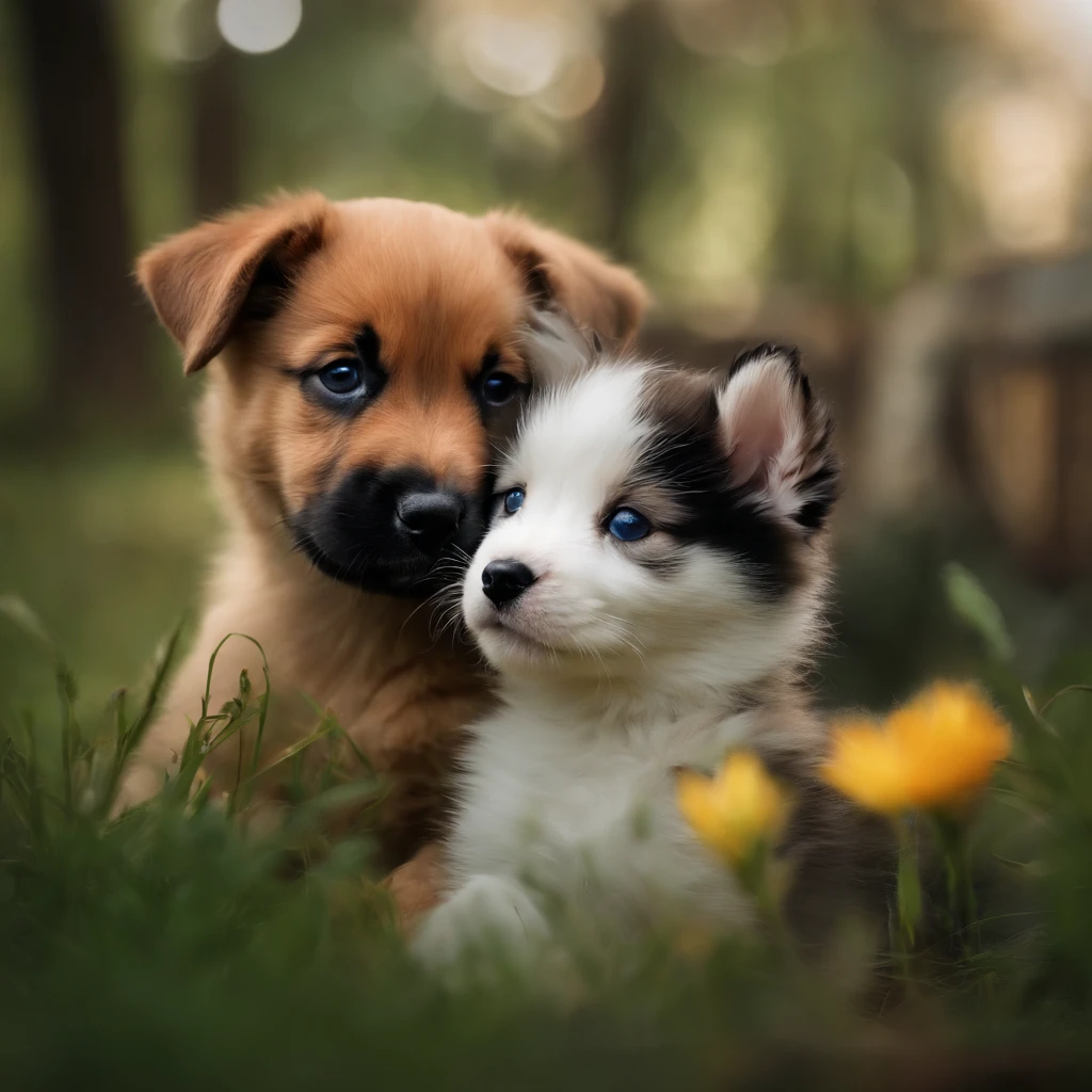a puppy and a kiten together