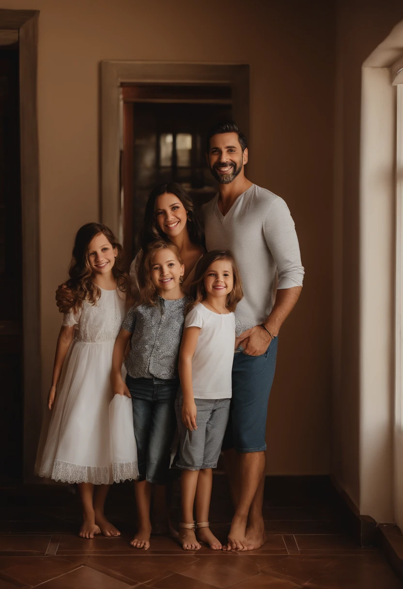 Smiling family posing for a photo in a house, imagem de perfil, marido esposa e filho, foto do perfil, foto de perfil, foto de perfil, Alanis Guillen, Lorena Avarez, Happy family, Imagem, Em casa, Mulher de 30 anos, 3 0 anos de idade mulher, Family photo, 1614572159, uma imagem, anime