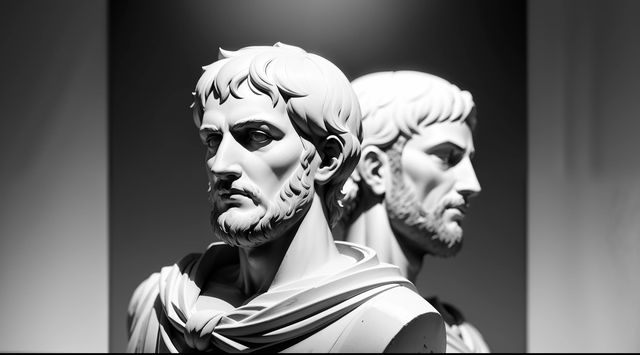 bust of the philosopher Aristotle from different angles in black and white, 8 k artistic photography