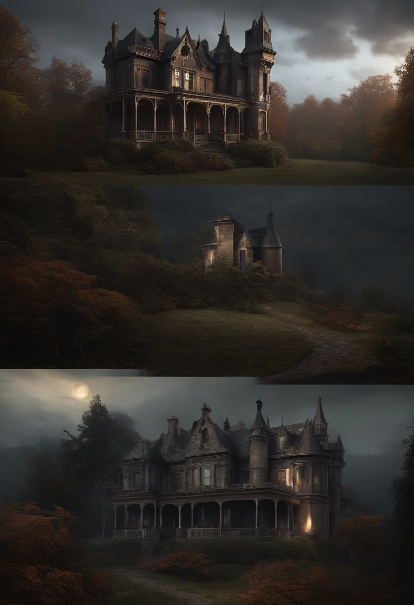 arafed house with a creepy roof and a creepy graveyard, spooky mansion, gothic mansion, haunted gothic hotel, background artwork, inspired by Andreas Rocha, ultra detailed haunted house, haunted house, eerie highly detailed, haunted house themed, victorian manor, victorian house, stefan koidl inspired, by Tomasz Jedruszek