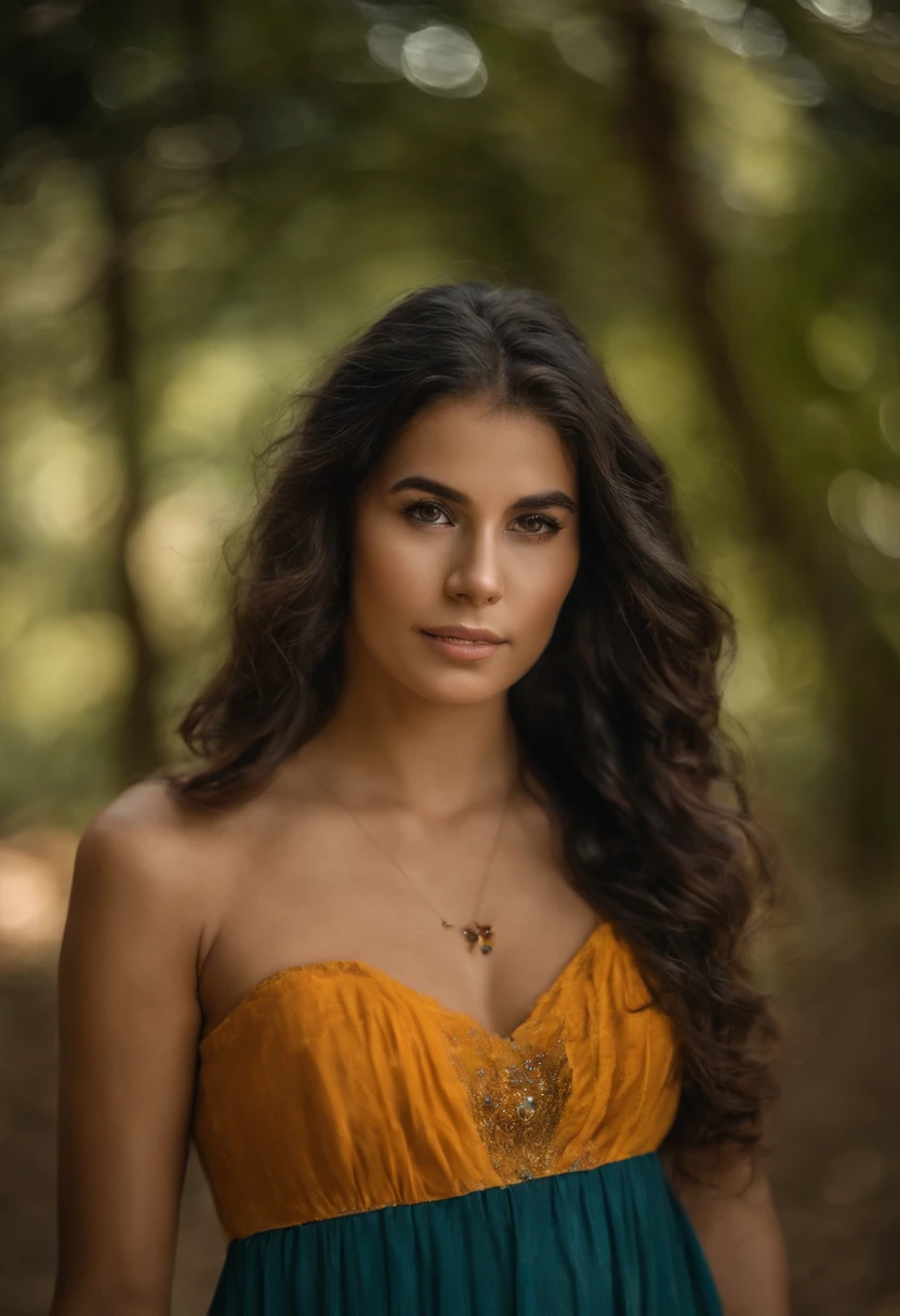 Jovem mulher de 25 anos,Com cabelo ruivo laranja longo e cacheado sedoso e macio,Olho azul detalhado e perfeito,com Sarda no rosto,Ultra Perfection,Pele branca,Olho azul claro,Qualidade de cinema,Vestindo um vestido verde agua longo hippie,Com uma flor natural detalhada e perfeita no cabelo,Em um lugar antigo,com quadros de bruxa,showing from head to torso,Ultra HD,Lighting perfeita,Mega HD,Ultra 4K