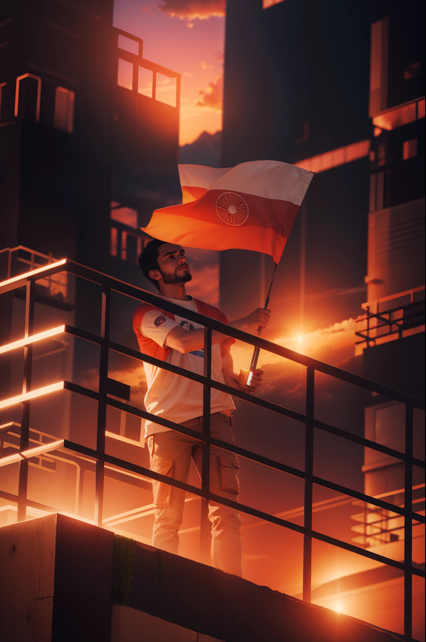 Change background sunset mountain, realistic