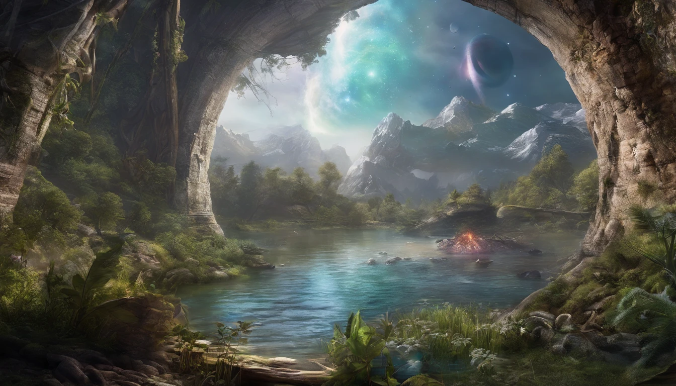 portal into a new world, river, galaxy, spacey, best landscape jangle