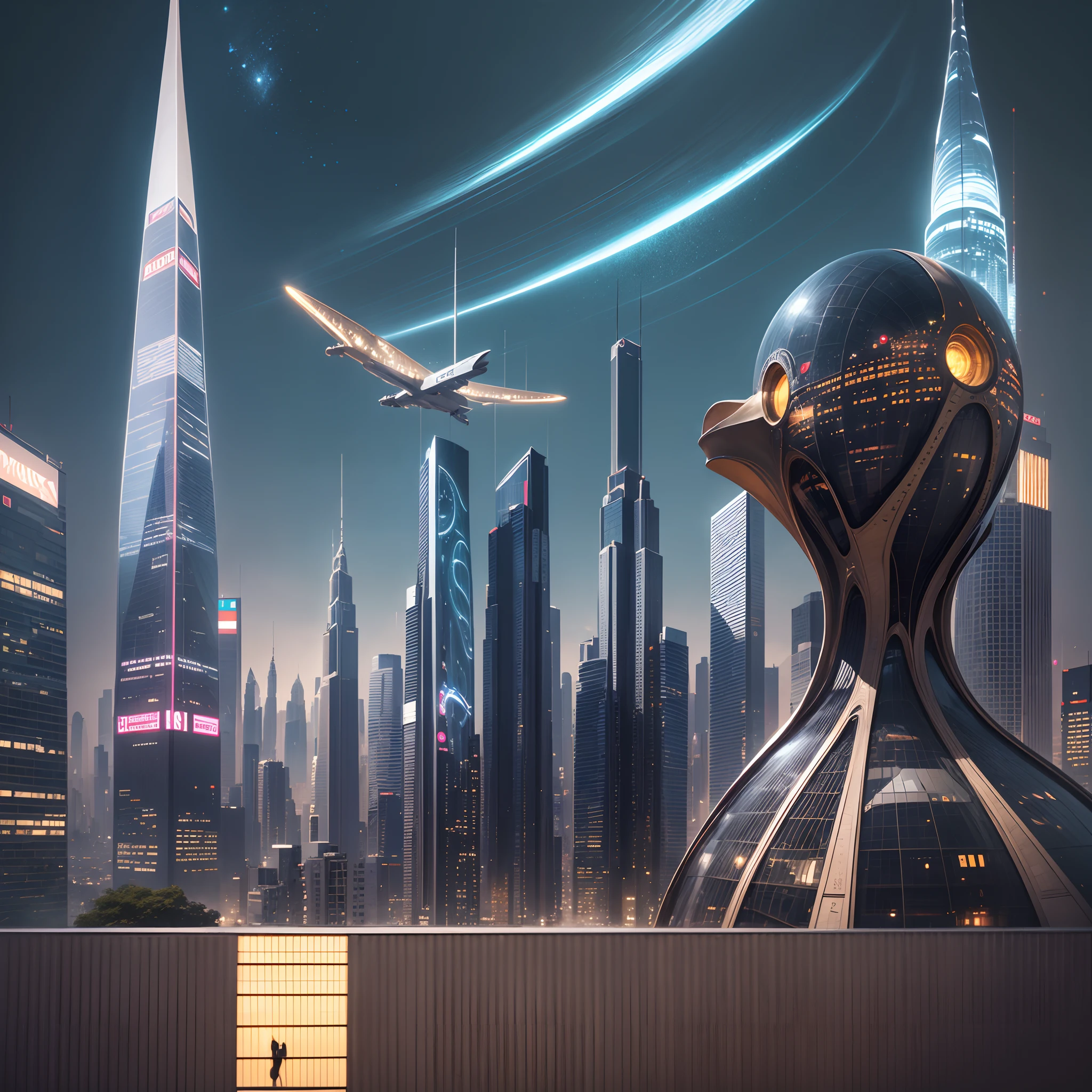 Enter a fascinating vision of the future through captivating futuristic imagery of the African city designed with African designs，african designed sculptures, Africa designed infrastructure, African designed spaceships, pierce the sky, The vibrant lights of the city that never sleeps. In the midst of a bustling cityscape,  high-tech buildings, Its architectural marvels with african designs are enhanced in a futuristic style，The city is full of life，Full of life，Full of wealth。，Full of luxury。，Full of technology。。, State-of-the-art technology blends seamlessly with traditional African luxury urban structures. This stunning work of art, ，African beauty masked with highly detailed metallic and marble glossy features, use Pixai to bring powerful AI models to life, Show the limitless creativity and possibilities of our imagination. Experience the future of the cityscape at Pixai，Immerse yourself in a visionary world of art, cinematic lighting, artgerm style, bright vibrant colours, with iridescent light, highly realistic shot, highly realistic images, --auto --s2