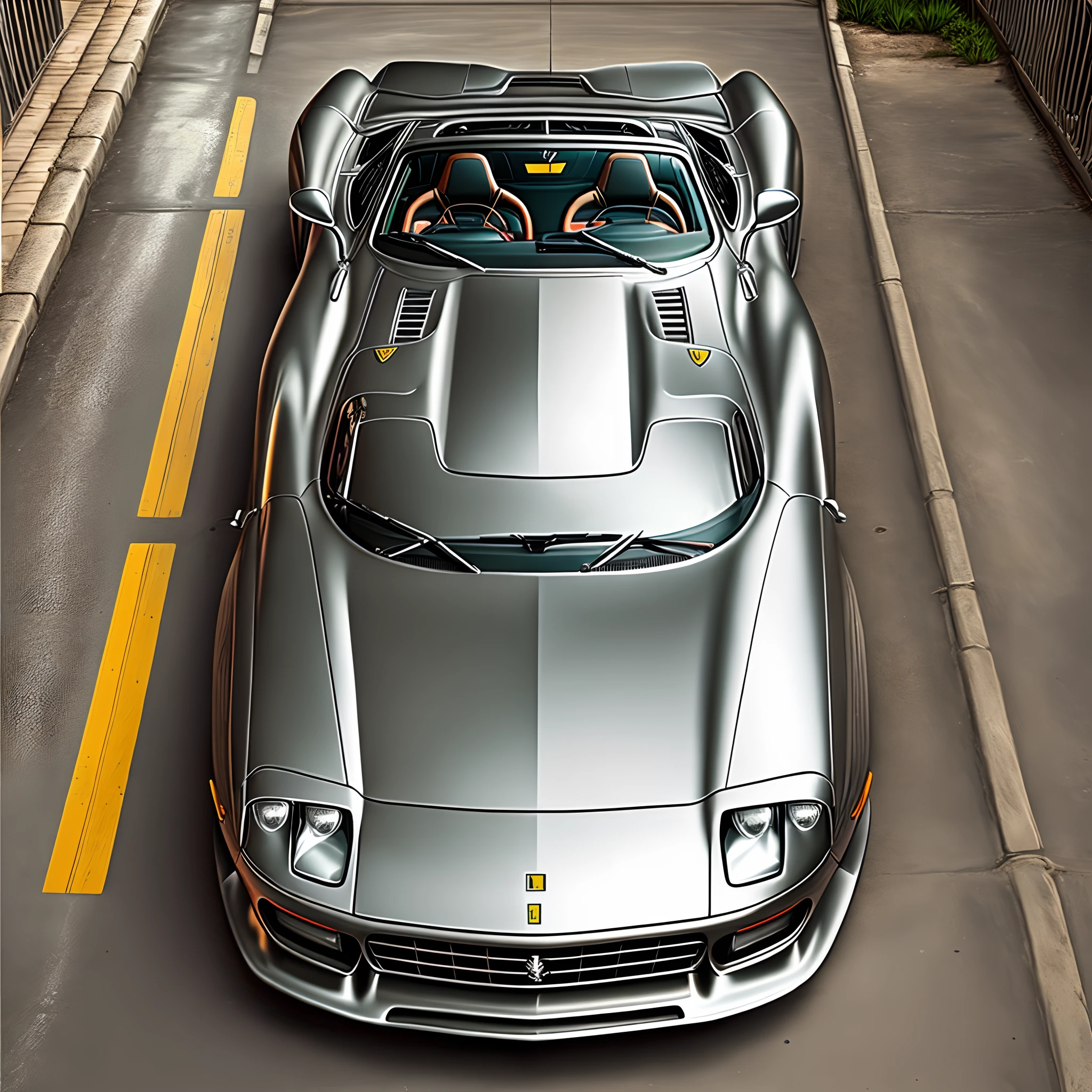 Ferrari Testarossa, convertible. musclecar. metallic silver color. bright, reflective painting. --auto --s2
