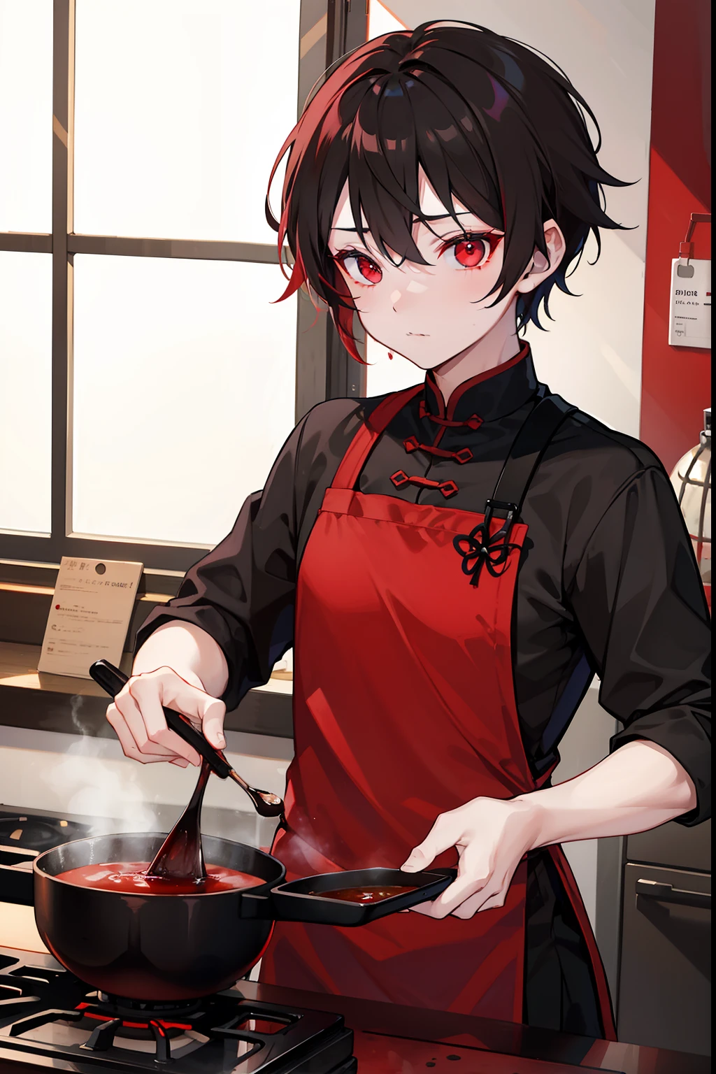 Cooking A dark-haired red eyes Chinese service twinks {{ember}} cuisine