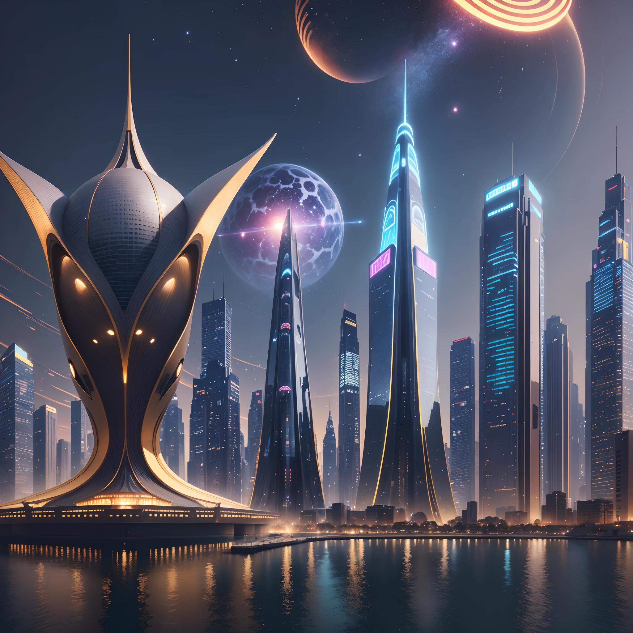 Enter a fascinating vision of the future through captivating futuristic imagery of the African city designed with African designs,african designed sculptures, Africa designed infrastructure, African designed spaceships, pierce the sky, The vibrant lights of the city that never sleeps. In the midst of a bustling cityscape, high-tech buildings, Its architectural marvels with african designs are enhanced in a futuristic style,The city is full of life,Full of life,Full of wealth。,Full of luxury。,Full of technology。。, State-of-the-art technology blends seamlessly with traditional African luxury urban structures. This stunning work of art, ,African beauty masked with highly detailed metallic and marble glossy features, use Pixai to bring powerful AI models to life, Show the limitless creativity and possibilities of our imagination. Experience the future of the cityscape at Pixai,Immerse yourself in a visionary world of art, cinematic lighting, artgerm style, bright vibrant colours, with iridescent light, highly realistic shot, highly realistic images, --auto --s2