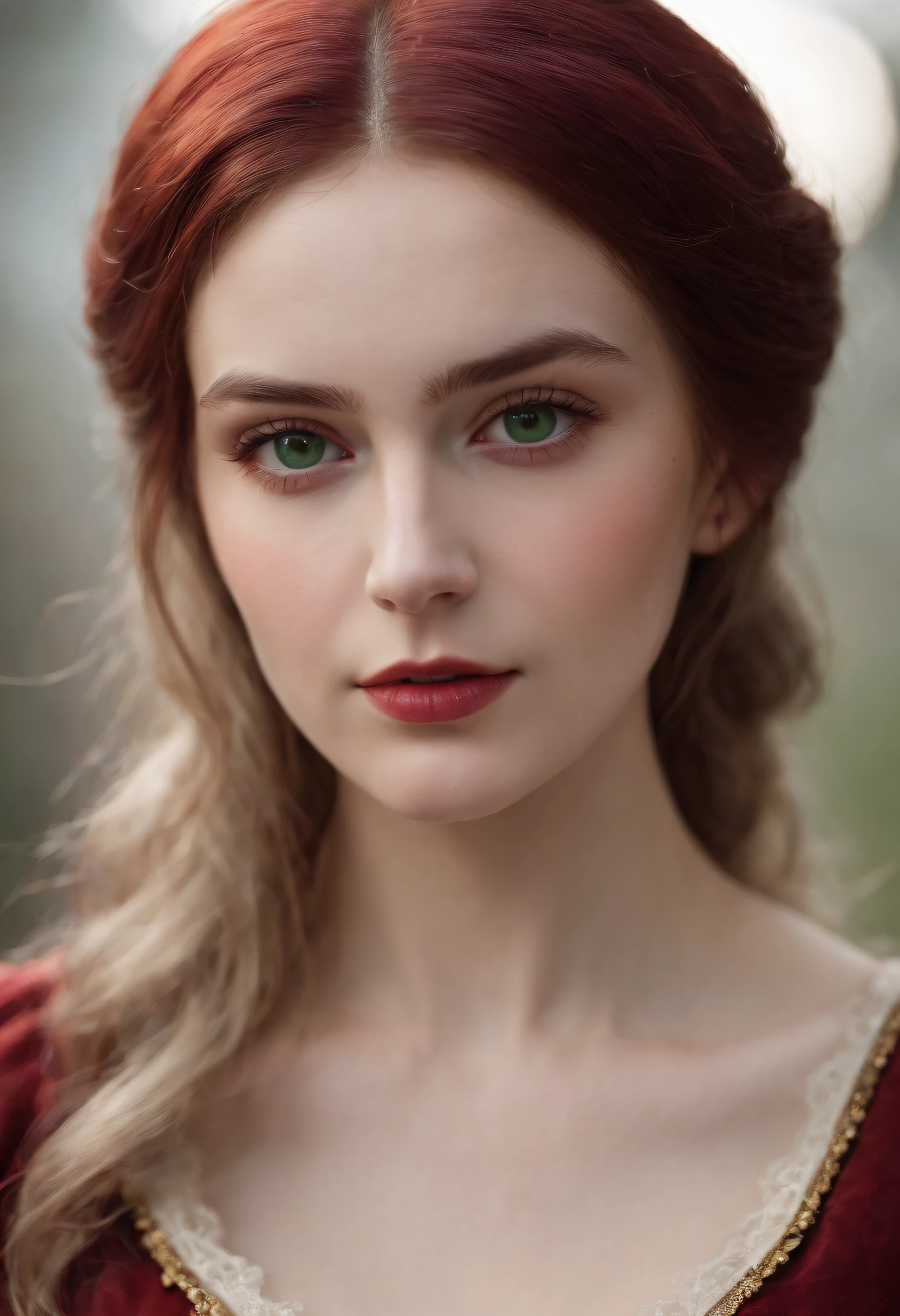 (((a deep reddish wound crosses her left cheek))) fair complexion, woman around 19 years old, natural white hair, distinctive green eyes, wearing kohl, slender and graceful, beautiful, candlelight in a medieval setting, ultra sharp focus, realistic shot, medieval female clothes, tetradic colors (scar:1.4)