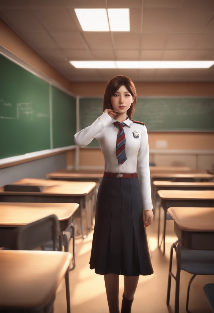 Shiina midday, classroom, uniform, highest quality, highly detailed, realistic shadows, realistic texture