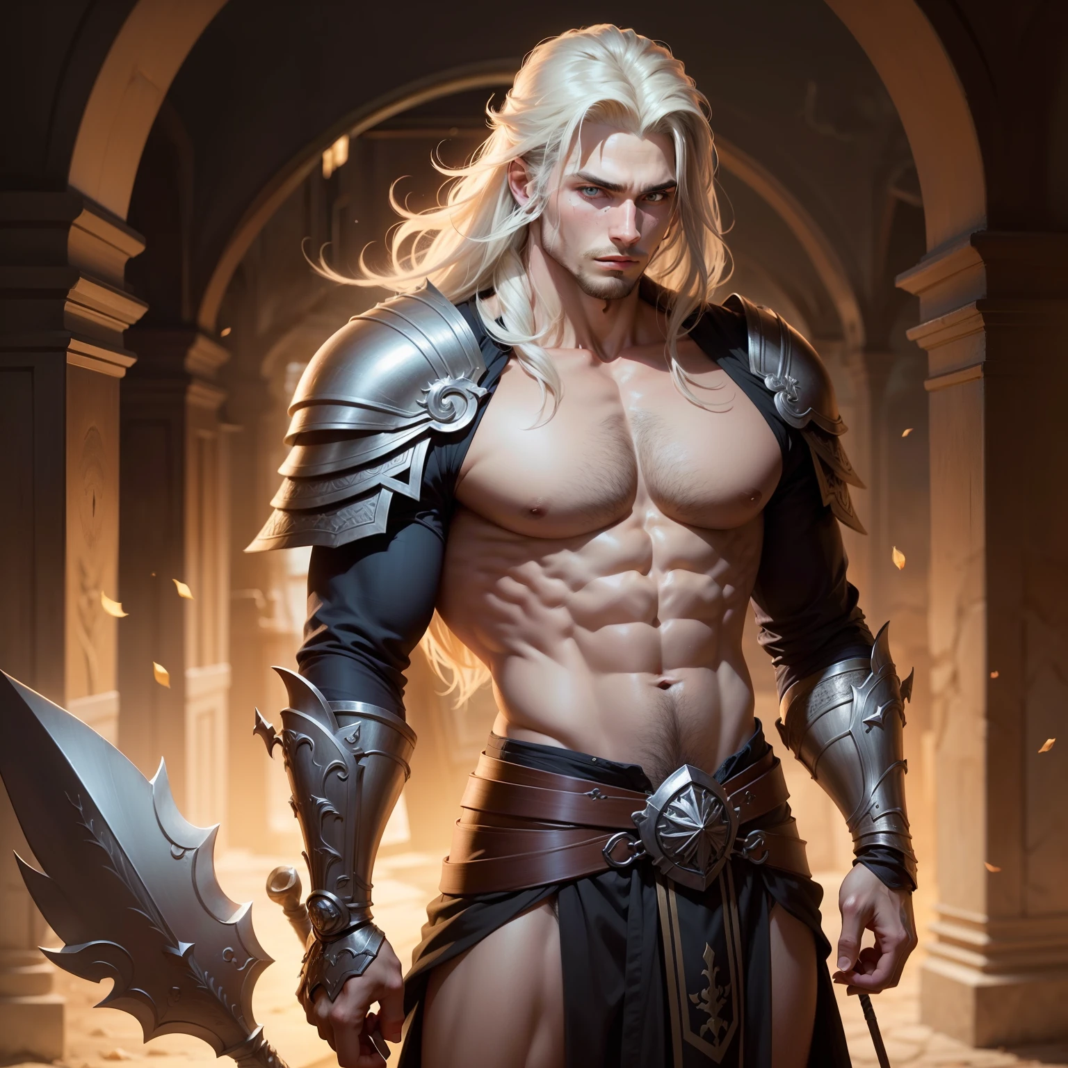 Personagem masculino, RPG, cabelos longos, lindo, norse warrior, corpo forte definido, roupa de guerreiro, jovem