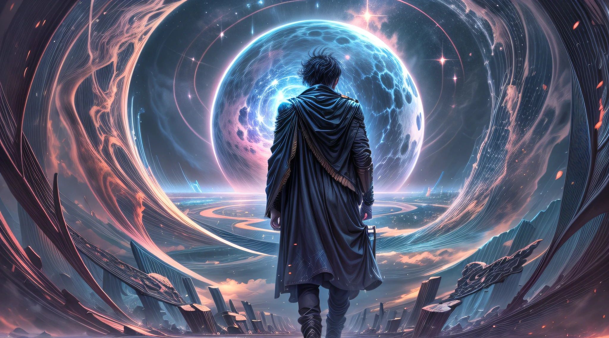 As he traveled back in his past, someone meets him in a Chronos Portal, river, galaxy, prodigal son, unknown path