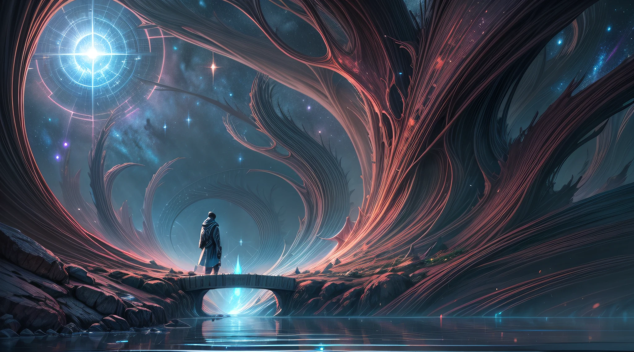 As he traveled back in his past, someone meets him in a Chronos Portal, river, galaxy, prodigal son, unknown path