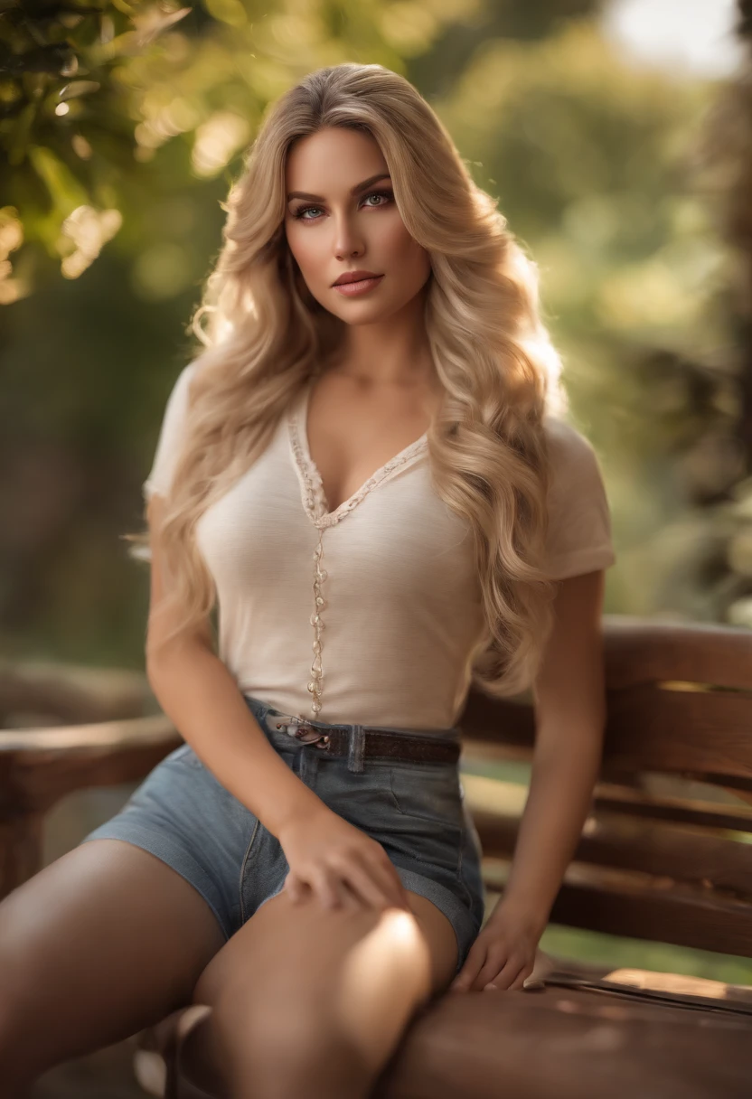 gorgeous woman with extra long wavy blonde hair, detailed alluring eyes, long sexy legs, wearing tiny shorts, t-shirt, ((detailed facial features)), (finely detailed skin), pale skin, realistic skin texture, extreme skin details, (pores:0.1), best quality masterpiece, photorealistic, sitting on a couch, 8k, HDR, (Soft color: 1.2), shallow depth of field, broad light, high contrast, backlighting, bloom, light sparkles, chromatic aberration, sharp focus, RAW color photo