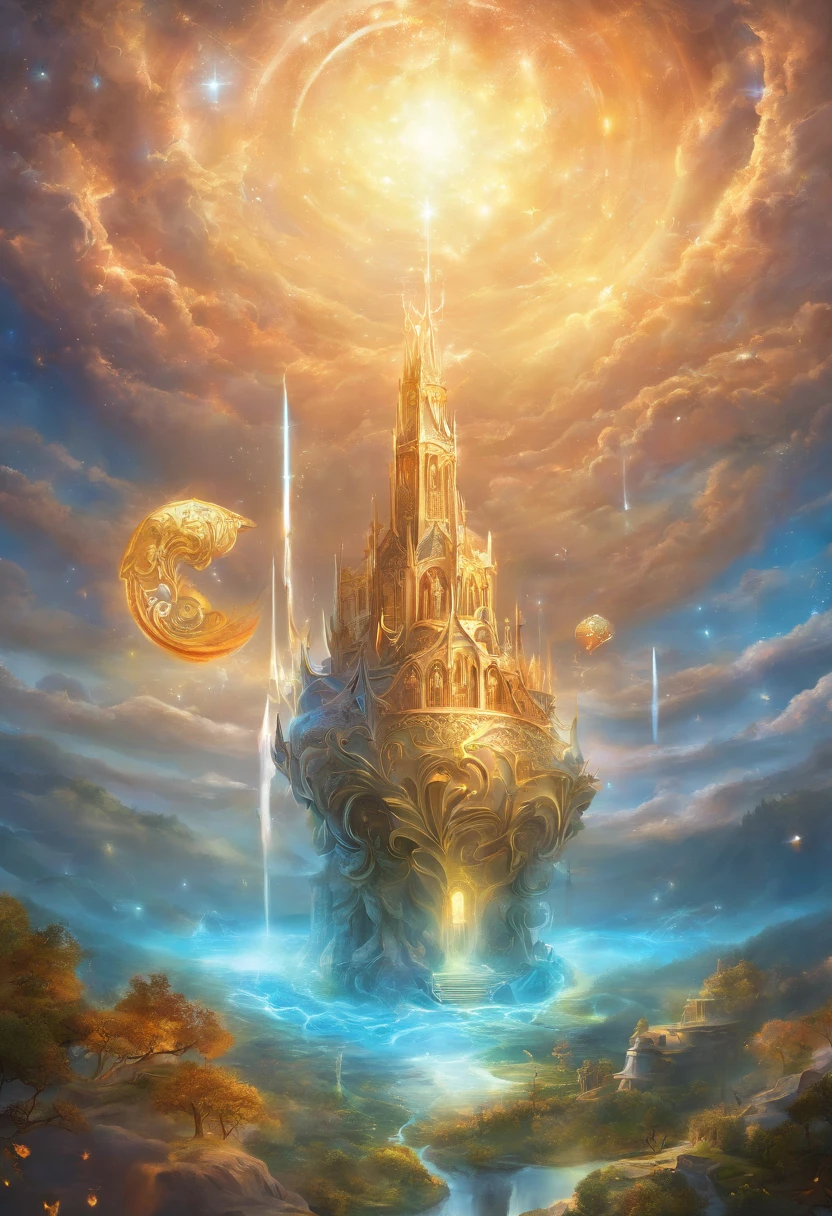 Glorious sky, a golden USB cable surrounded by light blue energies, an open holy book illuminated by glorious lights , Social realism, Realism, ray tracing, reflection light, high quality, high details, super detail, 8k, 16k, best quality , ultra realistic graphics