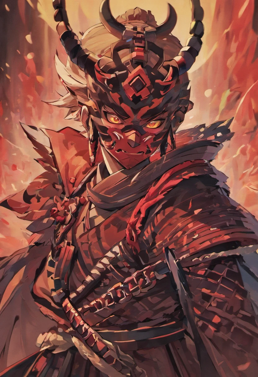 heaven, Cloud, propriedade_arma, DDIM_HumaDDIMs, brilhante, , Robot, Building, brilhante_olho, Mecha, ciencia_fiction, cidade, Realistic,Mecha, A closeup of a cartoon character with a demon face, Demon Samurai, villain wearing a red oni mask, demon samurai warrior, samurai with demon mask, eles chifres, cara belesto na arte demon slayer, samurai neon, Japanese demon belesto, demon samurai mask, estilo de arte demon slayer, mask them, Retrato de Onmyoji, arte detalhada onmyoji, eles