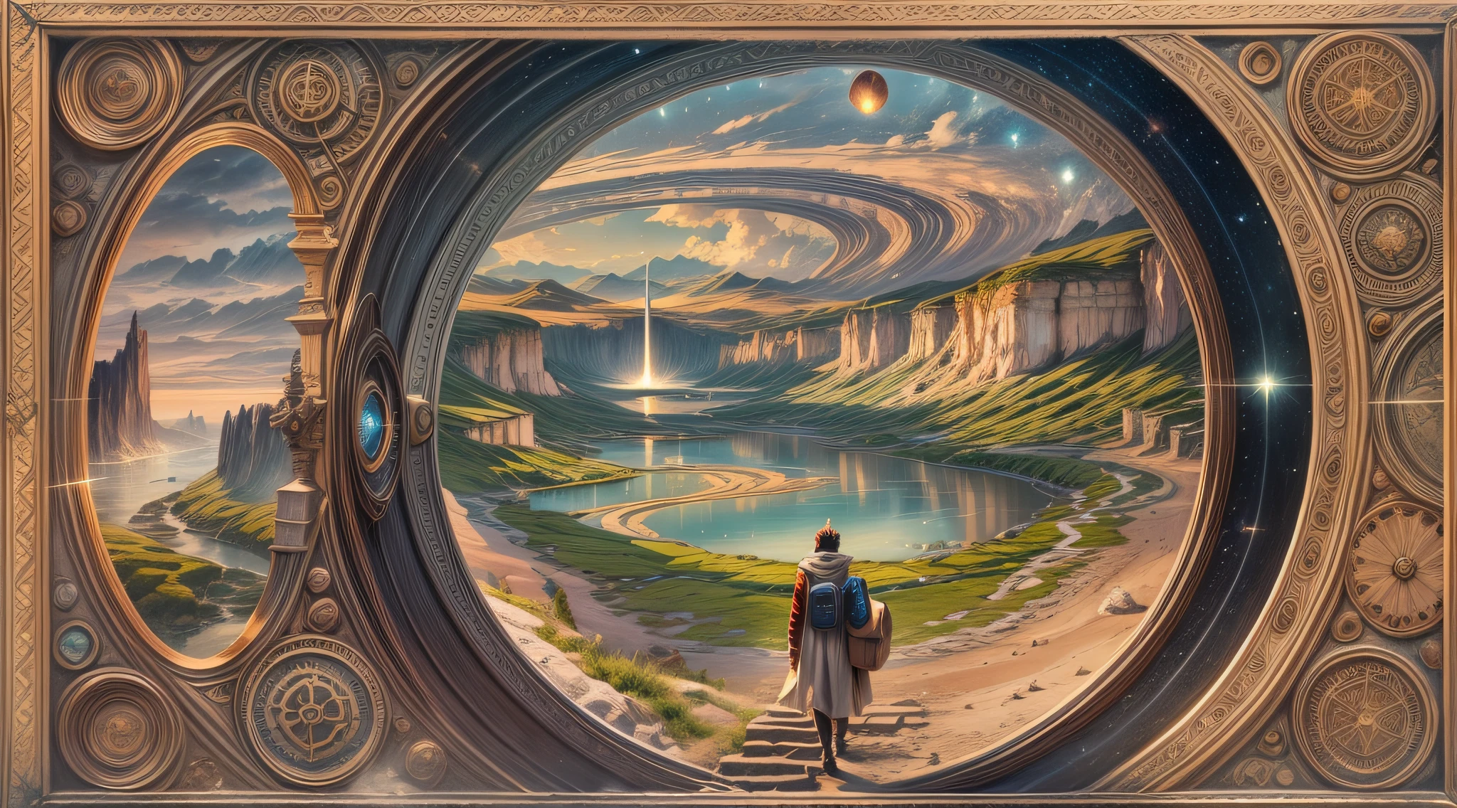 As he traveled back in his past, someone meets him in a Chronos Portal from northern into southern country, river, galaxy, prodigal son, unknown path